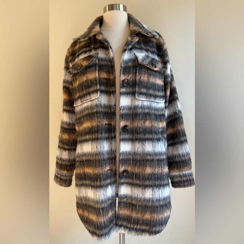 Treasure & Bond Shaggy Plaid Faux Fur Shacket Coat Sz S